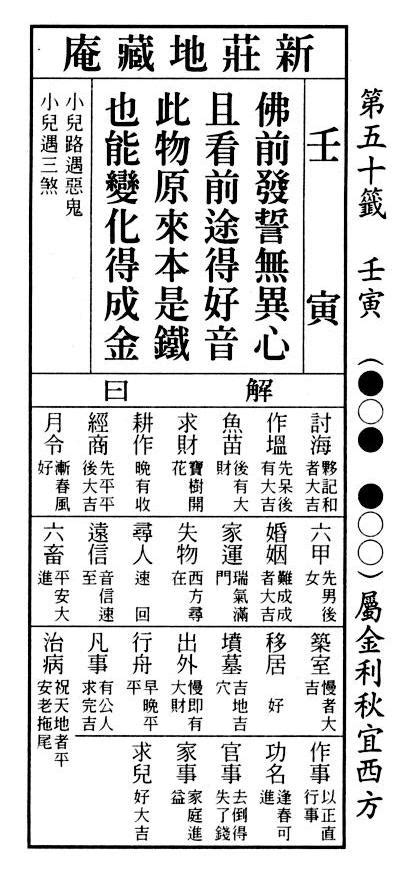 寶樹開花|六十甲子籤的第五十籤的詩籤及方位和日解說明